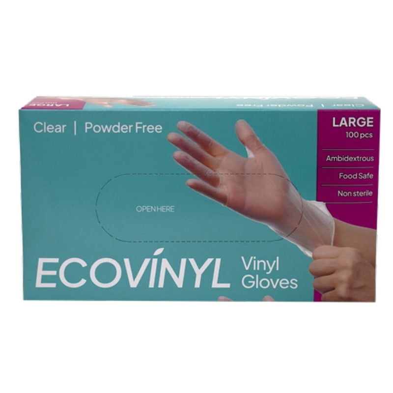 ECO VINYL Clear Powder Free Gloves Pack of 100 (1 box) - Large