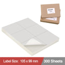 300 Sheets A4 White Self Adhesive Paper Address Mailing Laser Inkjet Sticker Labels 105 x 99mm - 6 Labels Per Sheet (Die-Cut)