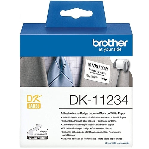 10 x Original Brother DK-11234 DK11234 Black Text on White 60mm x 86mm Die-Cut Name Badge Paper Label Roll - 260 labels per roll