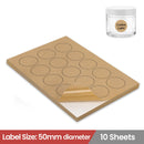 10 Sheets A4 Kraft Brown Paper Laser Inkjet Sticker Labels 50mm Round - 15 Labels Per Sheet