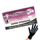 Super Strength Nitrile Gloves Heavy Duty Black Excellent Protection Textured surface Food Safety Tested Pack of 5000 - Large