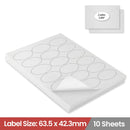 LabelMax A4 White Self Adhesive Paper Laser Inkjet Sticker Labels 63.5 x 42.3mm Oval - 18 Labels Per Sheet (Die-Cut)