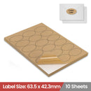 10 Sheets A4 Kraft Brown Paper Laser Inkjet Sticker Labels 63.5 x 42.3mm Oval - 18 Labels Per Sheet