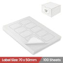 LabelMax A4 White Self Adhesive Paper Laser Inkjet Sticker Labels 70 x 50mm Barrel - 10 Labels Per Sheet (Die-Cut)