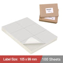 LabelMax A4 White Self Adhesive Paper Address Mailing Laser Inkjet Sticker Labels 6UP 105 x 99mm - (600 labels / 100 Sheets) (Die-Cut)