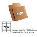 A4 White Self Adhesive Paper Address Mailing Laser Inkjet Sticker Labels 99.1 x 38.1mm - 14 Labels Per Sheet