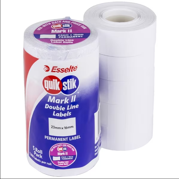 QuikStik Mark II Price Gun Double Line Labels Permanent Plain White 48268 (Pack of 5 Rolls)