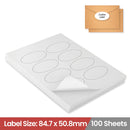LabelMax A4 Self Adhesive Paper Laser Inkjet Sticker Labels 84.7 x 50.8mm Oval - 8 Labels Per Sheet