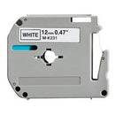 10 x Generic Brother M-K231 MK231 12mm Black Text on White Tape - 8 meters