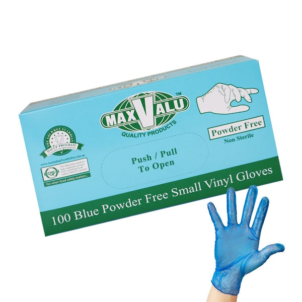 Powder Free Blue Vinyl Gloves Pack of 100 (1 box) - Small