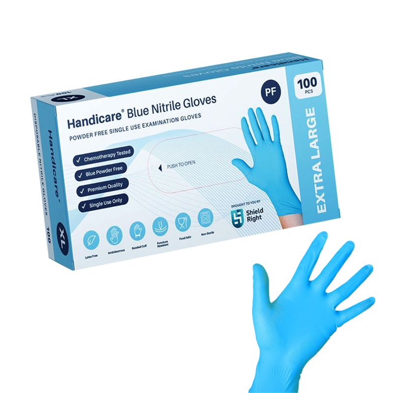 Disposable Nitrile Examination Gloves Latex and Powder Blue Free Pack of 100 - Available in XS / S / M / L / XL / XXL