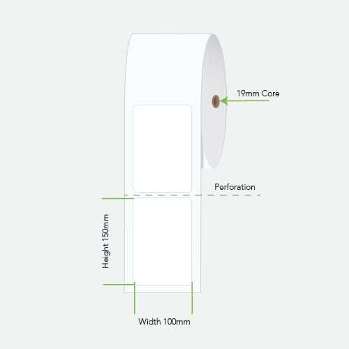 12 Rolls 100mm x 150mm Direct Thermal Labels White - 95 Labels per roll (19mm Core)