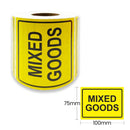 1 Roll MIXED GOODS Label 100x75mmin Fluro Yellow Adhesive Warning Sticker  (500 Labels per Roll)