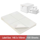 A4 White Self Adhesive Paper Address Mailing Laser Inkjet Sticker Labels 148.5 x 105mm - 4 Labels Per Sheet