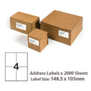 A4 White Self Adhesive Paper Address Mailing Laser Inkjet Sticker Labels 148.5 x 105mm - 4 Labels Per Sheet