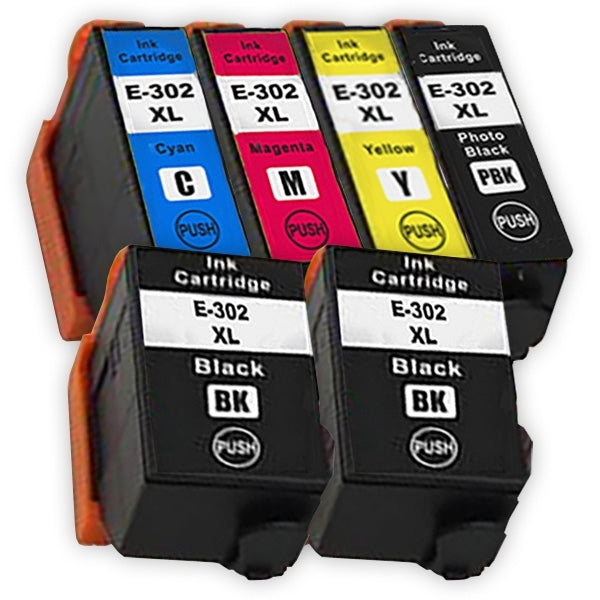 6 Pack Epson 302XL (C13T01X192,C13T01Y192-C13T01Y492) Generic High Yield Ink Combo [2BK+1PBK+1C+1M+1Y]