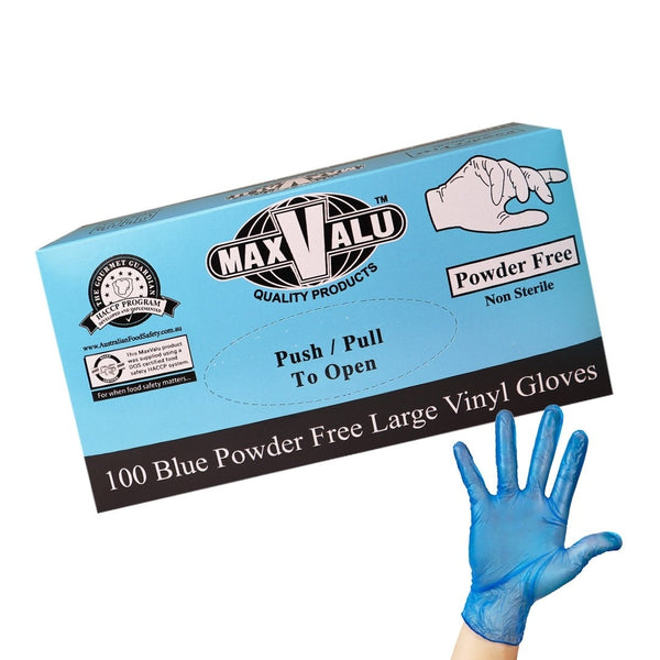 Powder Free Blue Vinyl Gloves Pack of 100 (1 box) - Large