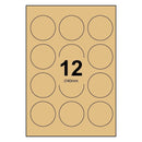 6 Sheets A5 Kraft Brown Paper Laser Inkjet Sticker Labels 40mm Round - 12 Labels Per Sheet
