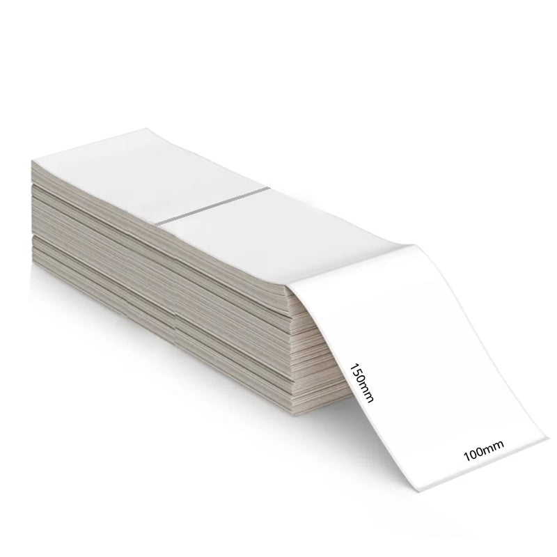Direct Thermal 100mm X 150mm Fanfold Labels White Perforated Permanent Adhesive