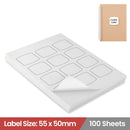 LabelMax A4 White Self Adhesive Paper Laser Inkjet Sticker Labels 55 x 50mm Barrel - 12 Labels Per Sheet (Die-Cut)