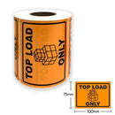 TOP LOAD ONLY Boxes Shipping Label  in Orange Warning Adhesive Sticker 100x75mm (500 Labels per Roll)