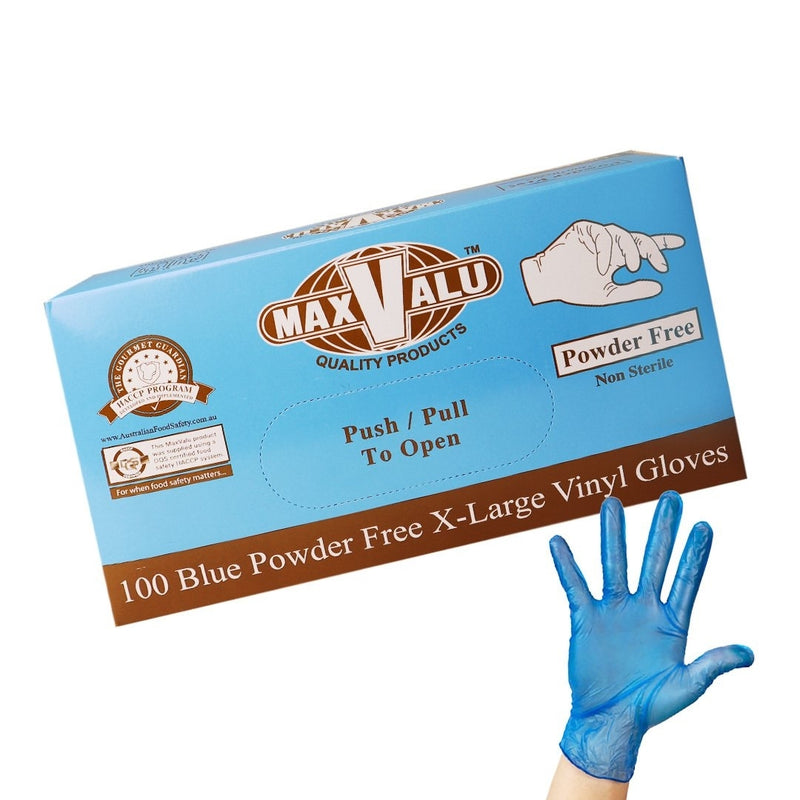 Powder Free Blue Vinyl Gloves Pack of 1000 (100PCS x 10 boxes) - Extra Large